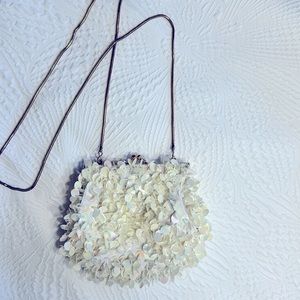 Vintage bead and sequin shoulder off white mini bag